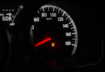The car dashboard with a speedometer