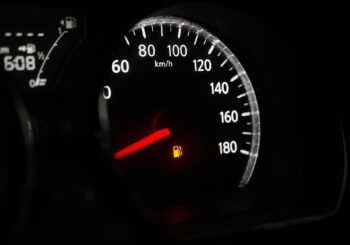 The car dashboard with a speedometer