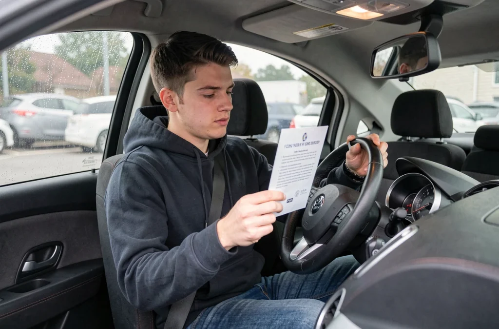 Candidat au permis de conduire étudiant les questions de vérification intérieure avant l'oral