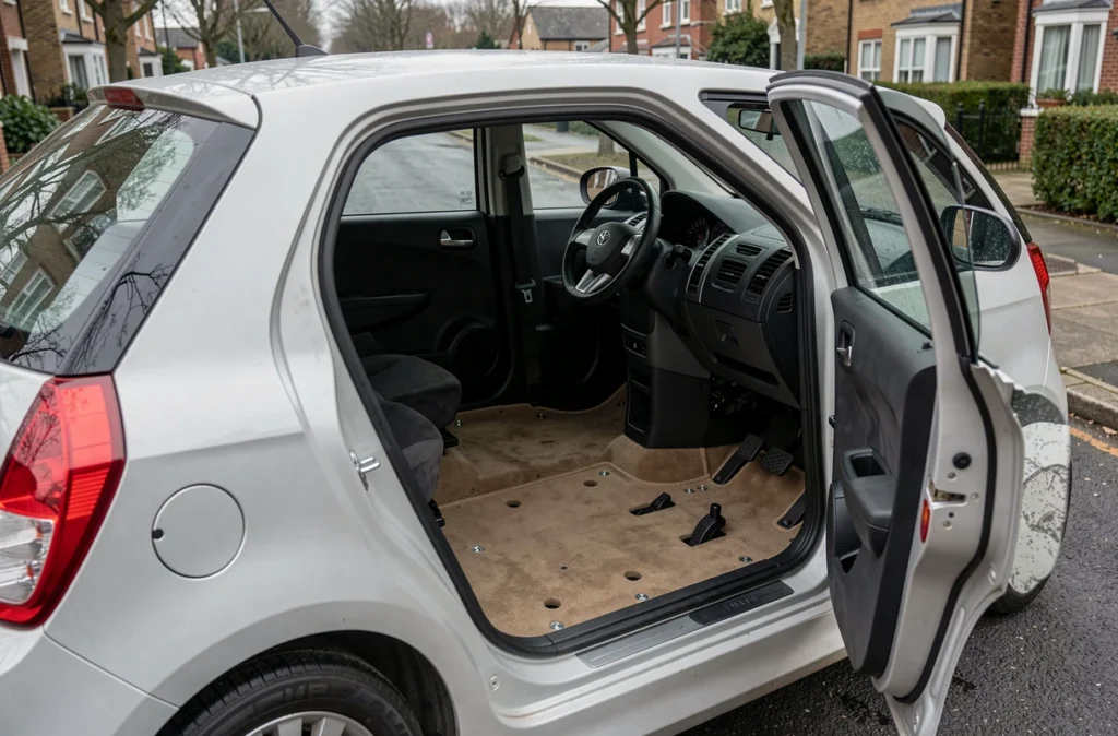 Voiture d'occasion avec traces d'un ancien équipement d'auto-école